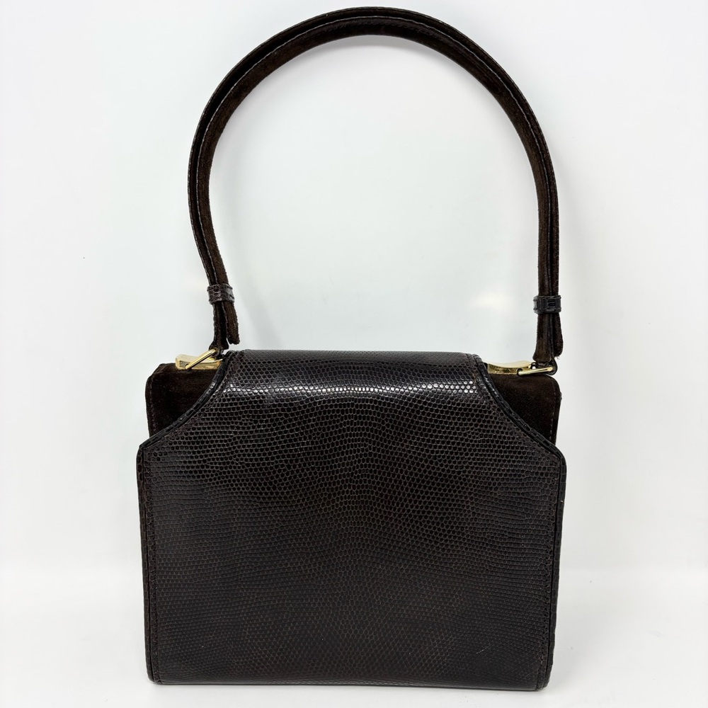 Gucci Vintage 1970s Blondie Logo Lizard & Suede Top Handle Bag Chocolate Brown - Picture 9 of 16